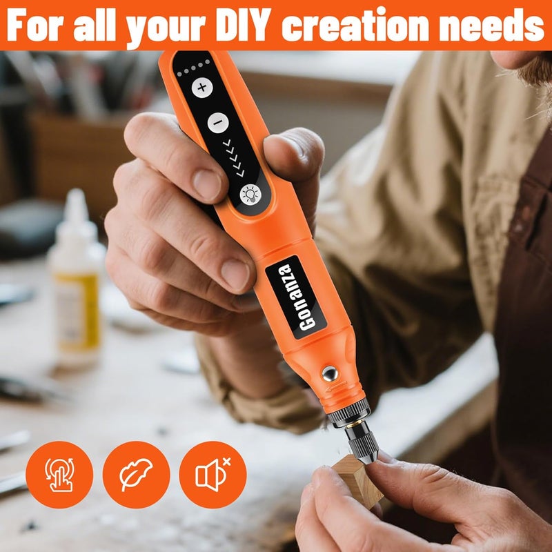 Gonanza Mini Cordless Rotary Tool Kit - 5-Speed, 3.7V Power Supply with LED Light 62 Accessories for Engraving, Sanding, Polishing, Type-C Rechargeable Perfect for DIY Crafts and Precision Work - Image 5